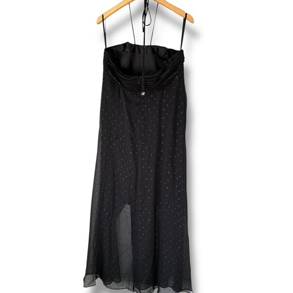 WHBM Dress NWT Size 10 Black Maxi Strapless Metallic Clip Jaquard Whimsigoth - Picture 3 of 7